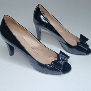 Viktor & Rolf Black Patent Leather Peep-Toe Bow Detal Heels Size 38